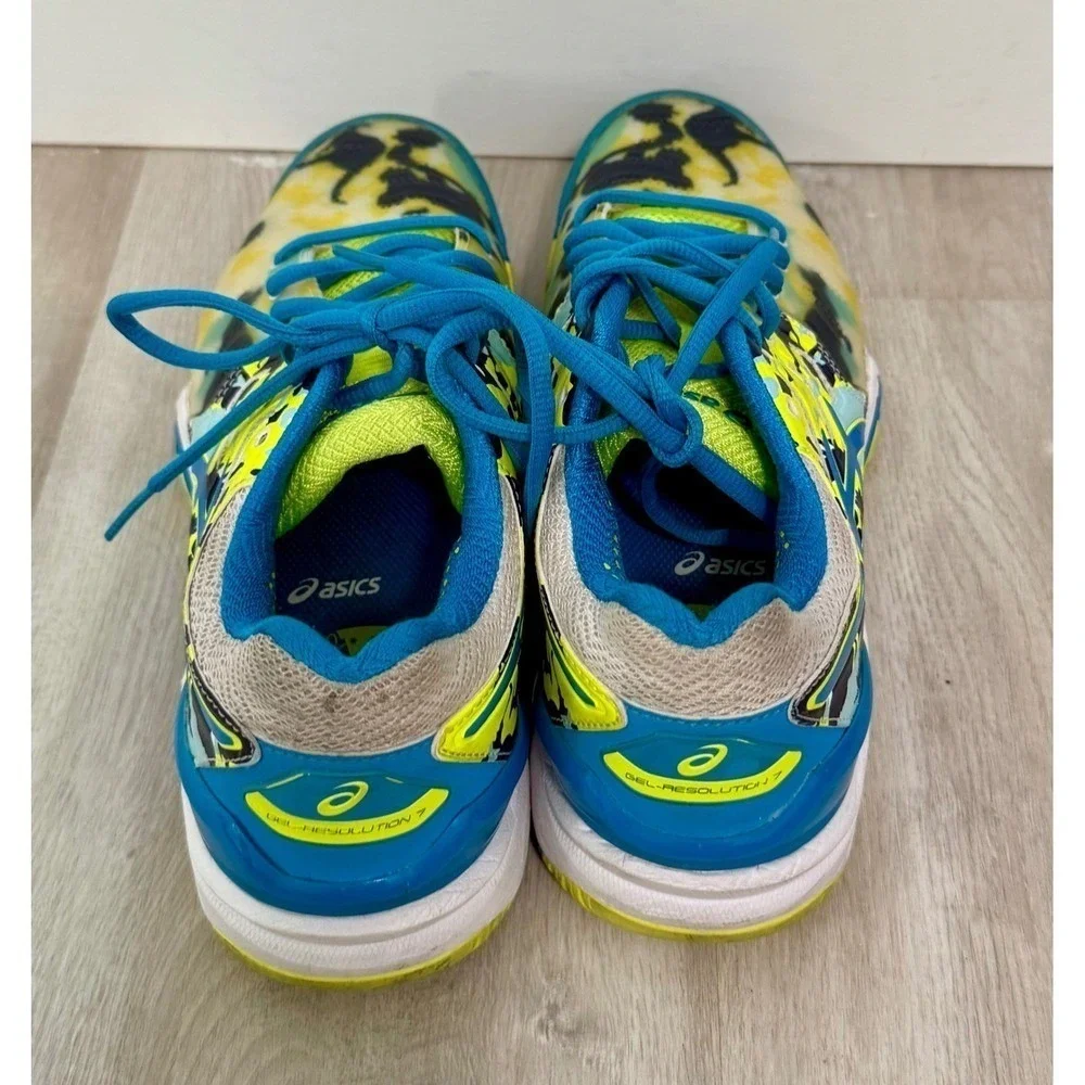 ASICS Gel Tennis Shoes Women Size 7 Australia Koala Kangaroo Print Blue Yellow